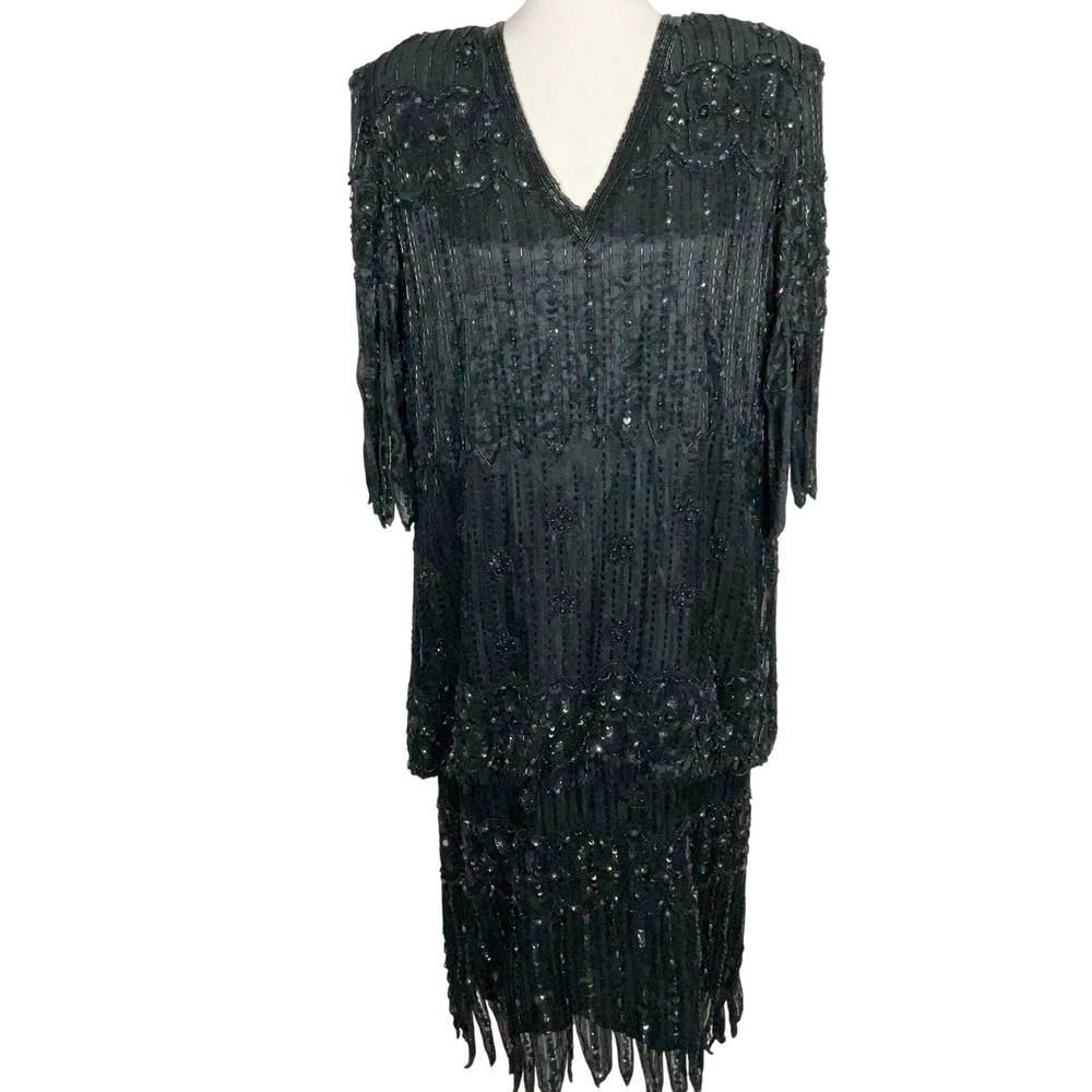 Judith‎ Ann Creations Dress Women Large All Sequin 80s Cocktail Formal Dynasty